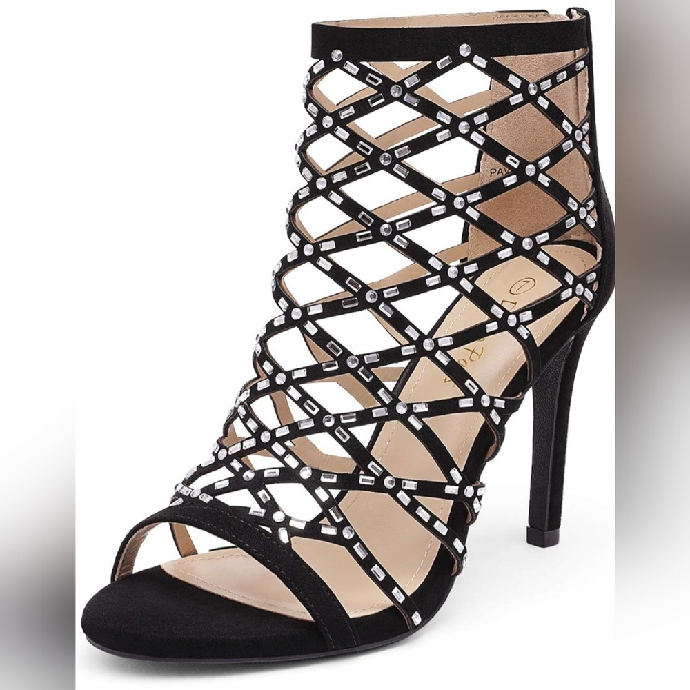 Rhinestone open toe ankle bootie
